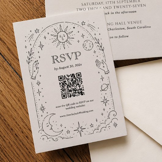 Vintage Celestial Hochzeit Qr Code RSVP Karte