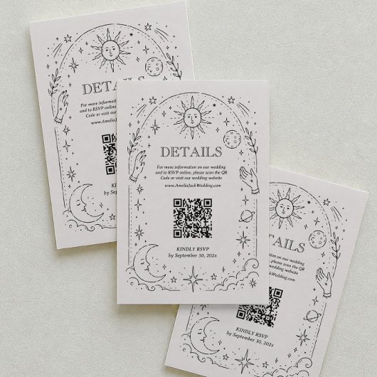 Vintage-Celestial-Hochzeitsdetails-QR-Code Begleitkarte