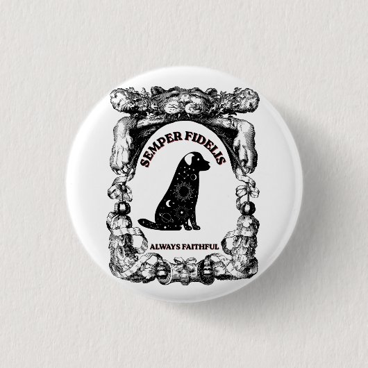 Vintage-Celestial-Hundeposter Semper Fidelis Button (Vorderseite)
