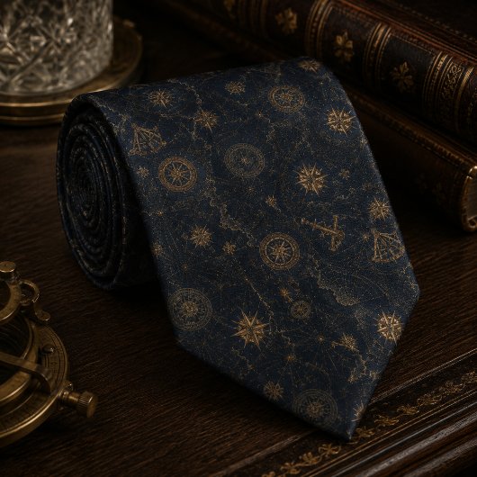 Vintage Celestial Kompass Navy Blau  Krawatte