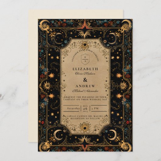 Vintage Celestial Renaissance Wedding Einladung (Vorne/Hinten)