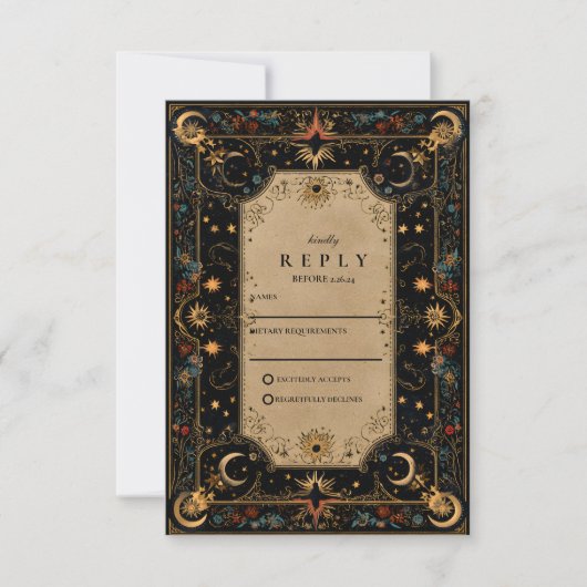 Vintage Celestial Renaissance Wedding RSVP Karte (Vorderseite)
