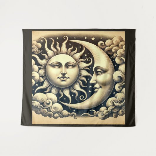 Vintage Celestial Sonne & Mond Wandteppich (Vorderseite (Horizontal))