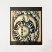 Vintage Celestial Sonne & Mond Wandteppich (Vorderseite)
