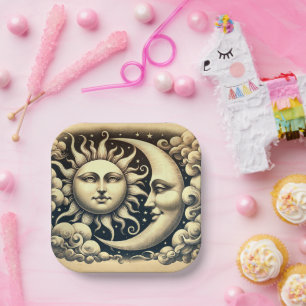 Vintage Celestial Sonne und Mond  Pappteller