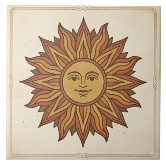Vintage Celestial-Sonnen-Gesicht Fliese (Vorderseite)