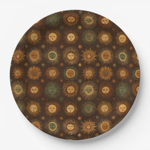 Vintage Celestial-Sonnen-Gesichtsmuster Pappteller