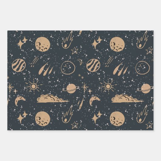 Vintage Celestial Space Pattern Geschenkpapier Set (Vorderseite 2)