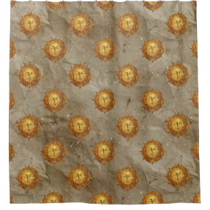 Vintage Celestial Sun Astrologie Muster Duschvorhang