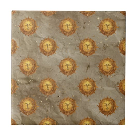 Vintage Celestial Sun Astrologie Muster Fliese (Vorderseite)