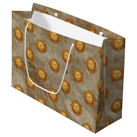 Vintage Celestial Sun Astrologie Muster Große Geschenktüte (Vorderseite Schrägansicht)