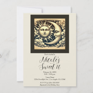Vintage Celestial Sun & Moon Sweet 16 Geburtstag Einladung