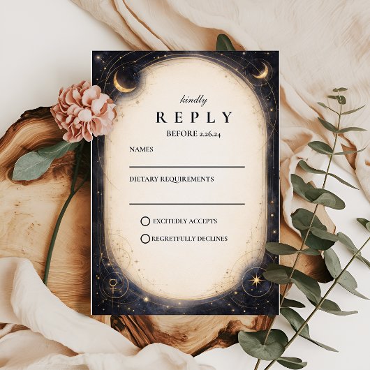 Vintage Celestial Wedding RSVP Karte