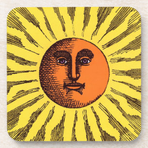 Vintage Celestial Yellow Smiling Happy Hippie Sun Untersetzer
