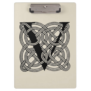 Vintage-Celtic-Knoten-Monogramm Buchstabe V Druck Klemmbrett