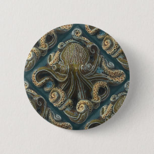 Vintage Ceramic Tile Octopus Button