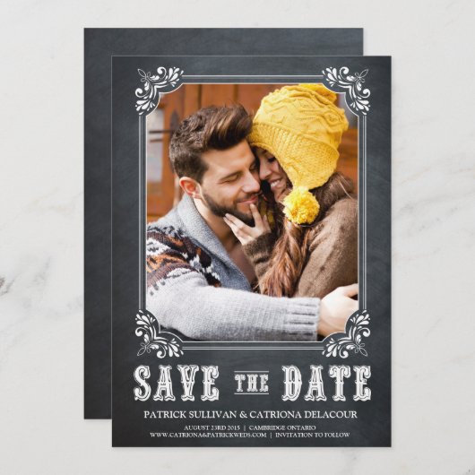 VINTAGE CHALKBOARD-ANKÜNDIGUNG DATUM FREIHALTEN EINLADUNG (Vorne/Hinten)