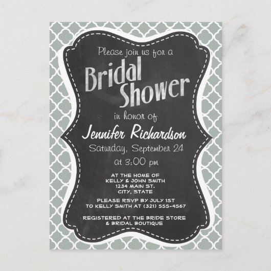 Vintage Chalkboard Ash Grau; Graue Quarzufolie Einladungspostkarte (Vorderseite)