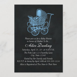 Vintage Chalkboard Blue Baby Carriage Baby Dusche Einladung