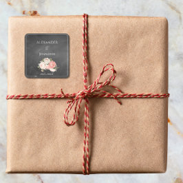 Vintage Chalkboard Boho Floral wedding Quadratischer Aufkleber