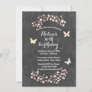 Vintage Chalkboard Floral Geburtstagsparty Einladung