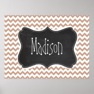 Vintage Chalkboard look; Brown Chevron Pattern Poster