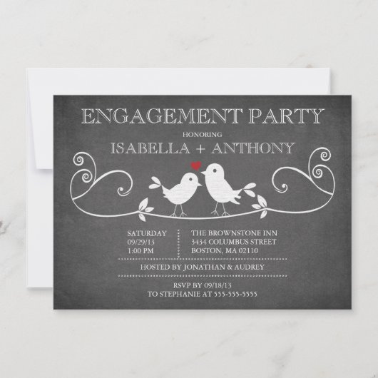 Vintage Chalkboard Love Birds ENGAGEMENT Party Einladung (Vorderseite)