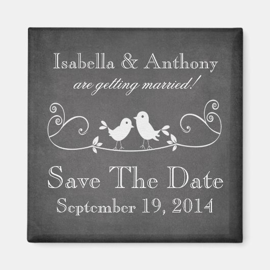 Vintage Chalkboard Love Birds speichern das Date M Magnet (Vorne)