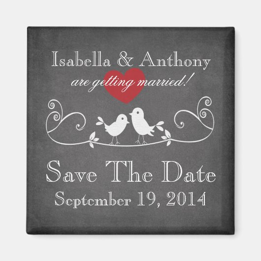 Vintage Chalkboard Love Birds speichern das Date M Magnet (Vorne)