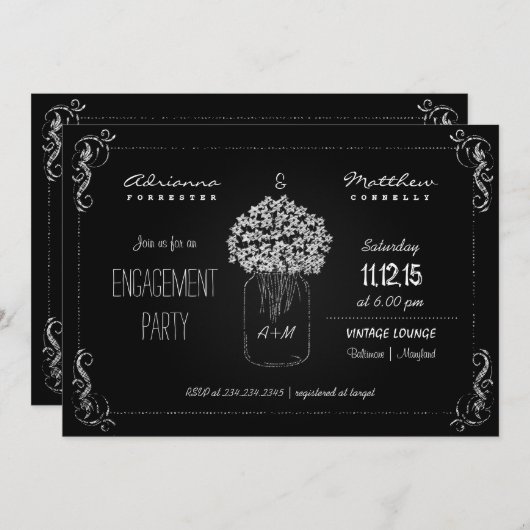 Vintage Chalkboard MasonJar Engagement Party Einladung (Vorne/Hinten)