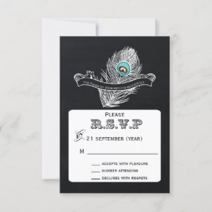 Vintage Chalkboard Pfau Hochzeit rsvp 3,5 x 5 Karte