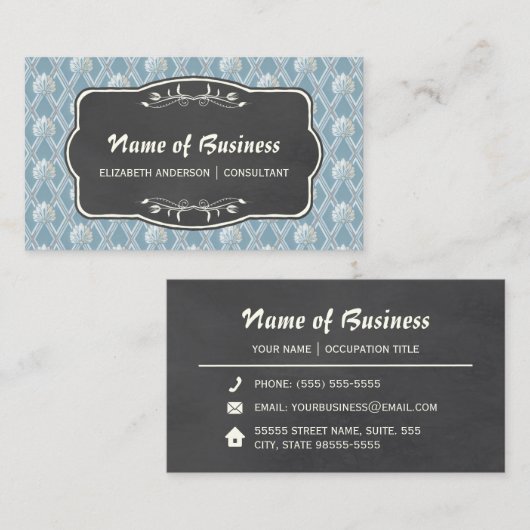 Vintage Chalkboard und blaue 20er Lüftertapete Visitenkarte (Vorne/Hinten)