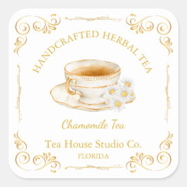 Vintage Chamomile Tea Square Label Quadratischer Aufkleber