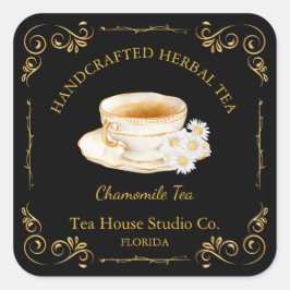 Vintage Chamomile Tea Square Label Quadratischer Aufkleber