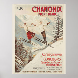 Vintage Chamonix Ski Illustration Poster
