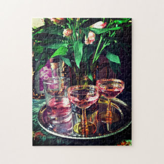 Vintage Champagne-Gläser und Blumenpuzzlespiel Puzzle
