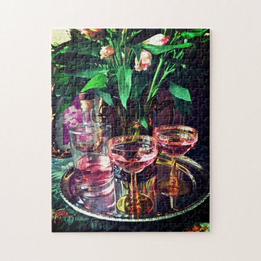Vintage Champagne-Gläser und Blumenpuzzlespiel Puzzle (Vertikal)