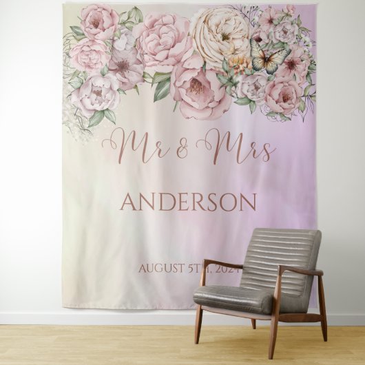 Vintage Champagner Peony Wedding Backdrop Tapestat Wandteppich (Beispiel)