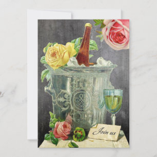 Vintage Champagner Rosen Schiefertafel Jubiläum Einladung