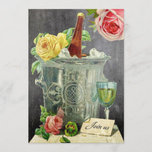 Vintage-Champagner-Rosen-Schultafel-Geburtstagsfei Einladung
