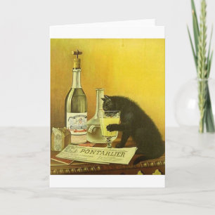 Vintage-Champagner trinkende schwarze Katze Notizk Karte