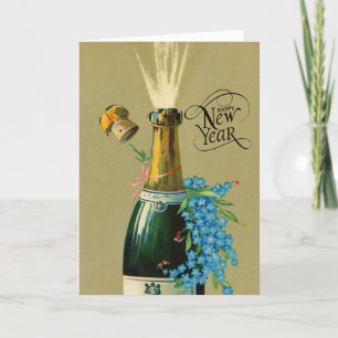 Vintage Champagnerflasche Neujahr Feiertagskarte