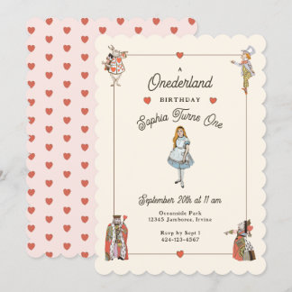 Vintage Charaktere Alice in Onederland Geburtstag Einladung