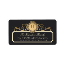 Vintage Charcoal-Gold-Monogramm-Adresse