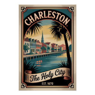 Vintage Charleston South Carolina Die Heilige Stad Poster