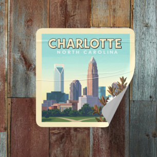 Vintage Charlotte North Carolina Quadratischer Aufkleber