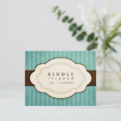 Vintage Charm Blue & Chocolate Response Cards RSVP Karte (Stehend Vorderseite)