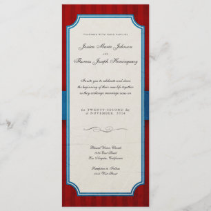 Vintage Charm Red & Blue Monogram Wedding Einladung