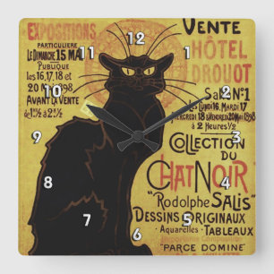 Vintage Chat Noir, Auktion Hôtel Drouot Steinlen Quadratische Wanduhr