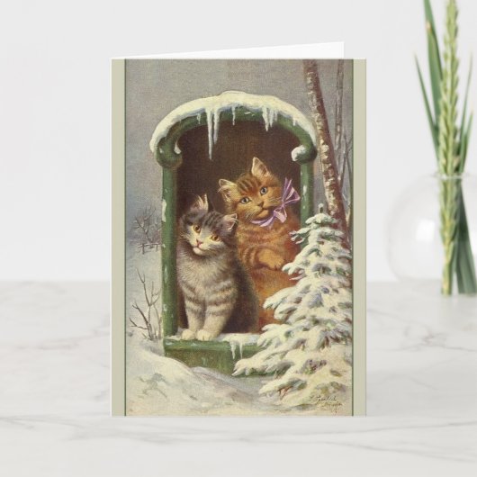 Vintage Chat Winter Note Card Feiertagskarte (Vorderseite)